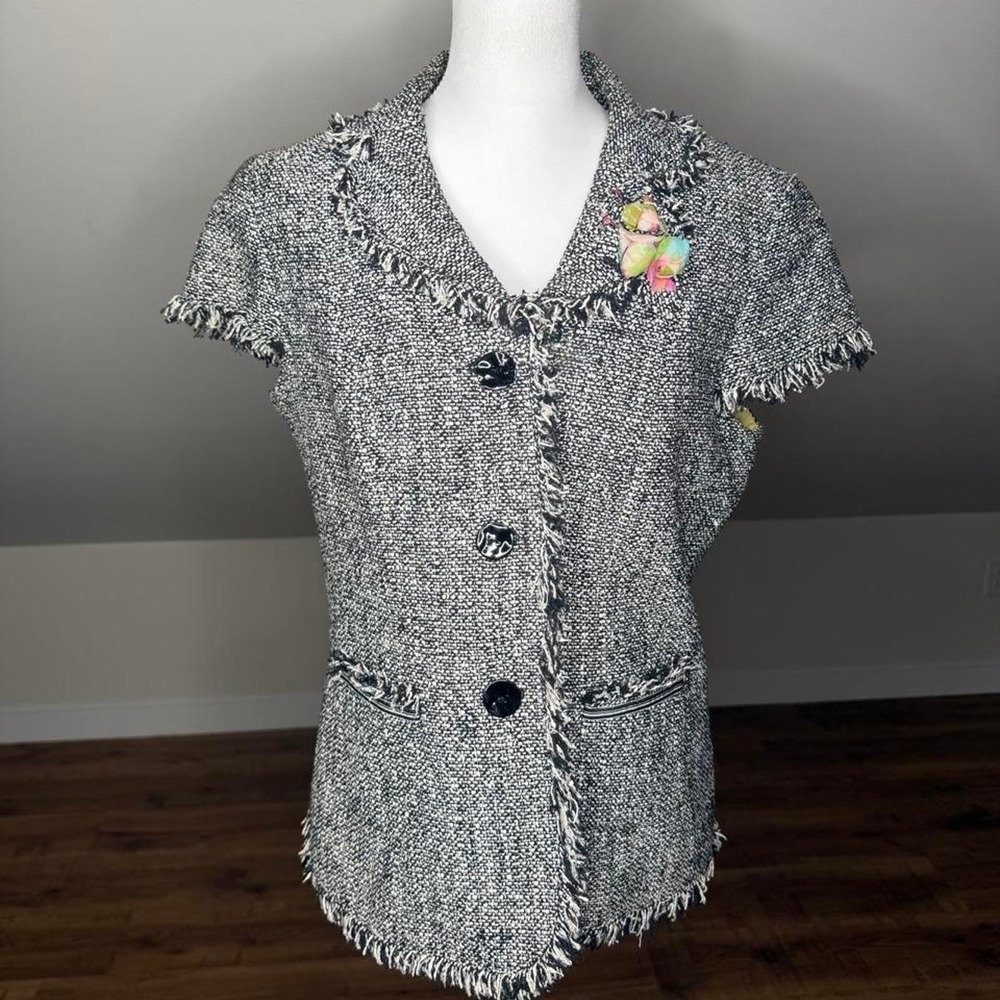 Dana Buchman Frayed Tweed Blazer Jacket  Floral Lining Parisian Chic